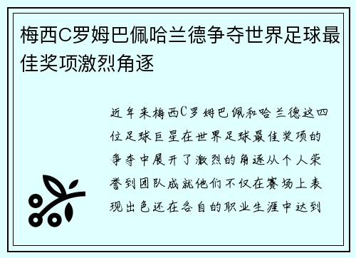 梅西C罗姆巴佩哈兰德争夺世界足球最佳奖项激烈角逐
